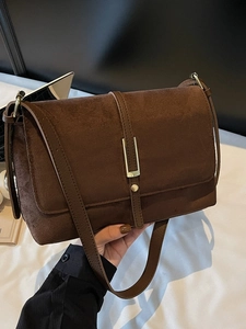 Vintage Nubuck PU Leather Crossbody Bag For Women Retro Gold Metal Buckle Square Shoulder Bag Commuting Casual Messenger Bag