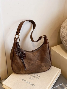 Sac sous le bras marron rétro avec logo New York et pendentif boulier unique