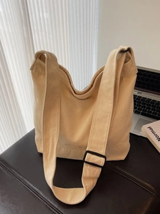Grand sac cabas en toile beige crème avec bandoulière réglable pour le quotidien