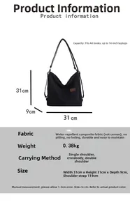 Detailed dimension guide for black waterproof nylon 3-way backpack with capacity info