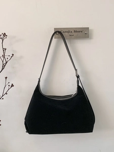 Minimalist black suede hobo shoulder bag for women with adjustable leather strap