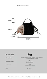 Tableau des tailles du sac seau en peluche noire avec détails des bandoulières