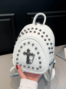 Mini Sac à Dos Gothique Punk pour Femmes Décor Rivets Croix Sac à Bandoulière en Tissu Petit Sac Décontracté Mode