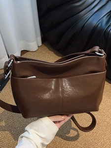 Sac en Bandoulière pour Femmes en Cuir PU Mode Décontracté Minimaliste Couleur Unie Couture Sac à Épaule Retro Hobo Tote pour Quotidien