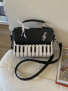 Piano Theme PU Leather Shoulder Bag For Women Polka Dot Lace Bow Knot Musical Note Messenger Crossbody Handbag Literary Retro Small Square Bag