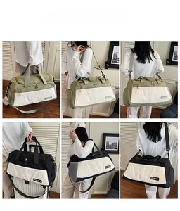 Collage of large capacity travel bags showing cross-body and handheld styles in green and black