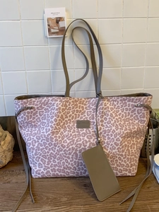 Vintage leopard print tote bag in light purple canvas with a matching small pouch
