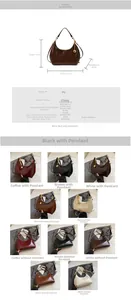 Tabella delle taglie e collage multicolore della borsa hobo a mezzaluna in PU