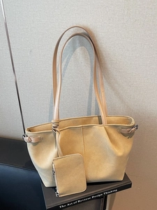Fashion Large Capacity Tote Bag For Women Retro PU Leather Shoulder Bag With Small Pouch For Commuting Travel Work Daily