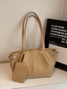 Minimalist beige tote bag set with matching pouch and stylish matte finish for women