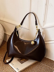 Borsa a Tracolla Hobo da Donna alla Moda in Pelle PU con Decorazione a Catena con Sfera in Metallo Oro Borsa Quadrata Semplice Tinta Unita