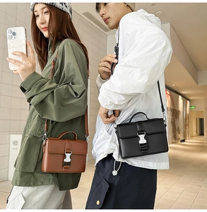 Minimalist matte PU leather crossbody bags in brown and black with silver metal buckle