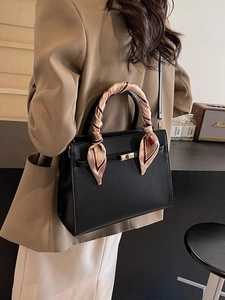 Sac à Main en Cuir PU pour Femme avec Décoration de Foulard Serrure Métallique Élégante Sac à Épaule Bandoulière pour Mariage Quotidien