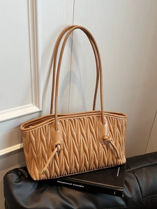 Sac à Épaule Rétro en Cuir PU Plissé pour Femmes Mode Sac Tote Matelassé Grande Capacité Décontracté Bureau Sac à Main