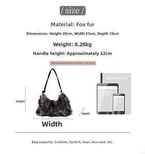 Size guide for fox fur shoulder bag with dimensions 35x20x10cm and scale reference