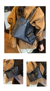 Détail du sac cabas tressé noir avec pochette assortie et gros plan de texture