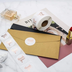 Roll of 500 rose gold foil thank you stickers for business gift packaging and sealing