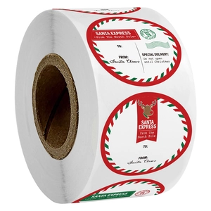 Kraft Paper Christmas Gift Stickers Santa Express North Pole Mailing Labels Round Holiday Decorative Seal Stickers