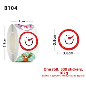 Detail showing 3.8cm Christmas stickers roll with 500 snowman and reindeer labels