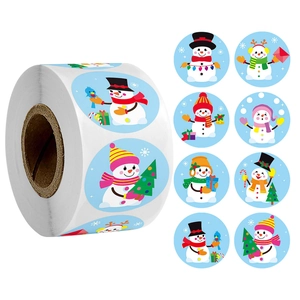 Christmas Snowman Stickers Roll Cartoon Round Decorative Self Adhesive Gift Labels For Holiday Party Packaging Scrapbooking