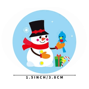 Christmas snowman roll sticker 1.5 inch round decorative holiday label for gift packaging