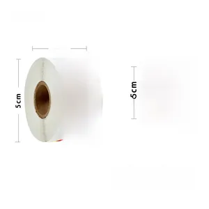 Detail of red Merry Christmas gold foil stickers in rolls with size and count specs