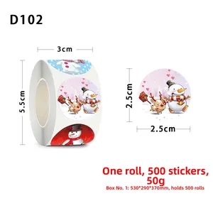 Detail showing 2.5cm Christmas stickers roll with 500 pieces featuring snowman and reindeer