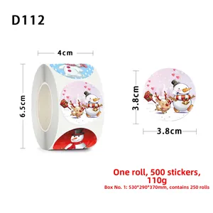 Detailed view of 3.8cm Christmas stickers roll with snowman and reindeer patterns