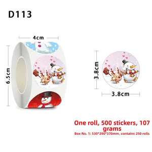 Détail des étiquettes de Noël en rouleau de 3,8cm avec 500 pièces et dimensions