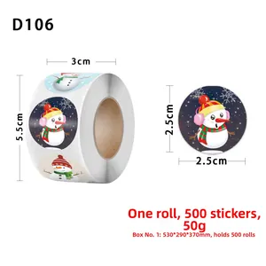 Close-up of 2.5cm Christmas snowman roll stickers with 500 adhesive labels per roll
