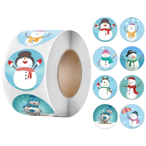 Christmas Snowman Round Adhesive Labels For Gift Packaging Holiday Decoration Kraft Paper Cartoon Stickers