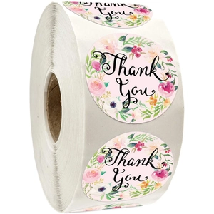 Round Floral Thank You Stickers Roll Coated Paper Sealing Labels For Wedding Gift Wrapping Envelope Bakery Decoration