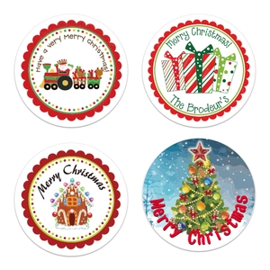Lot de quatre autocollants de Noël ronds avec illustrations festives pour cadeaux de fête