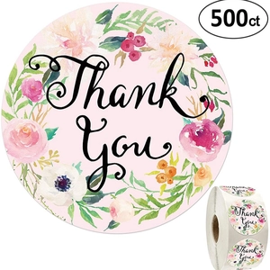 Roll of 500 floral Thank You sealing stickers for gift envelopes and packaging decor