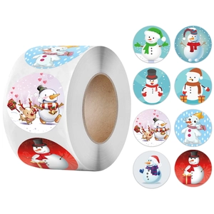 Noël Rond Dessin Animé Bonhomme de Neige Renne Autocollants Papier Kraft Décoratif Cadeau Étiquettes de Scellage Vacances Décalcomanies
