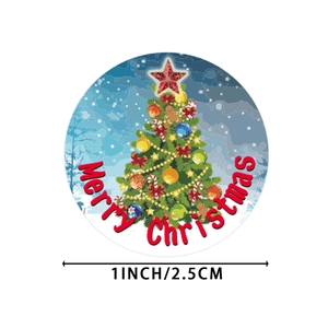 Autocollants ronds sapin de Noël 2,5 cm Merry Christmas pour emballages cadeaux