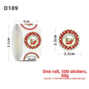 Close-up of 2.5cm Christmas stickers roll with Santa and tree designs for gift sealing