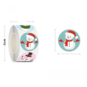 Detail showing 3.8cm Christmas snowman roll stickers with 500 adhesive labels
