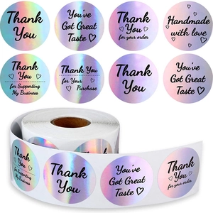 Rainbow Holographic Thank You Stickers For Small Business Round Laser Self Adhesive Labels For Packaging Gift Box Sealing