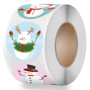Roll of Christmas decorative stickers with cartoon snowman patterns for gift packaging