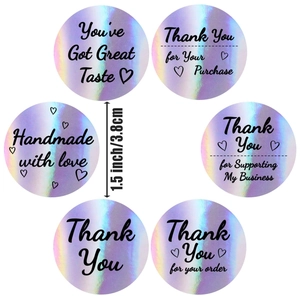 Roll of 500 holographic rainbow thank you stickers for business packaging and sealing