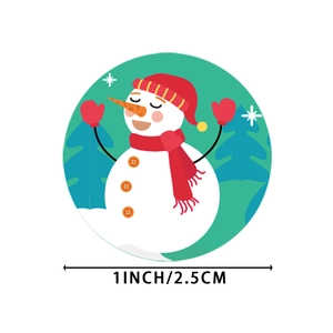 Round Christmas snowman stickers labels 1 inch diameter with cute winter holiday design