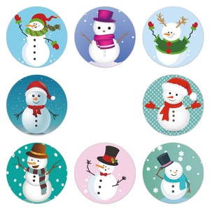 Christmas snowman roll stickers set with 8 assorted holiday designs for gift labeling