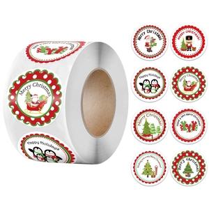 500Pcs Christmas Roll Stickers Round Kraft Paper Merry Christmas Labels Santa Claus Reindeer Holiday Gift Sealing Decals