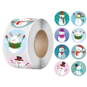 Christmas Snowman Roll Stickers Multiple Patterns Round Kraft Paper Adhesive Gift Labels For Holiday Celebration Decoration