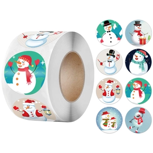 Christmas Snowman Stickers Round Kraft Paper Labels Festive Holiday Gift Wrap Decoration Cute Winter Design Seal Stickers