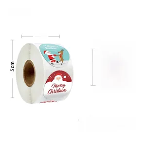 Detailed size chart for 3.8cm Merry Christmas stickers with Santa and reindeer patterns