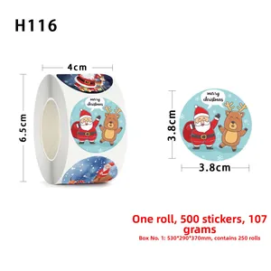 Detail view of 3.8cm Christmas roll stickers with Santa and reindeer patterns