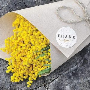 500pcs 1.5 inch gold foil Thank You stickers on mimosa bouquet kraft paper roll