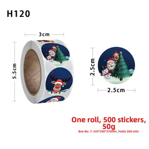 Detail showing 2.5cm Christmas stickers roll with 500 labels of Santa and deer